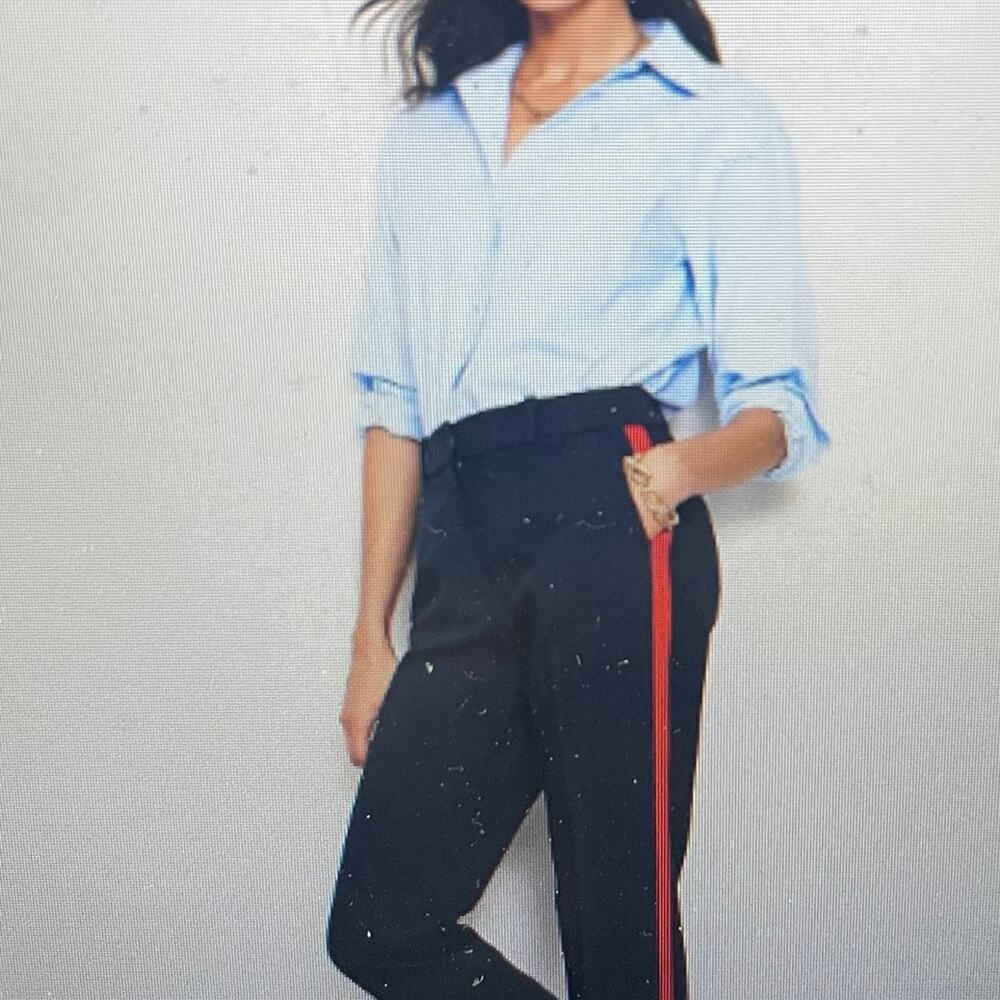 Women’s Boden Size 8P Kew Side Stripe Trousers-Navy with Red/Pink Stripe